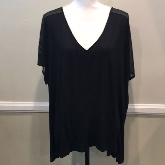 14th & Union Tops - 14th & Union Black Sheer Shoulder Short Sleeve 3X